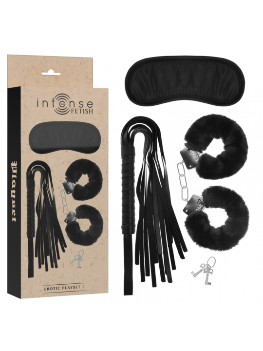 INTENSE - FETISH PLAYSET EROTICO 1 CON MANETTE, MASCHERA CIECA E FLOGGER