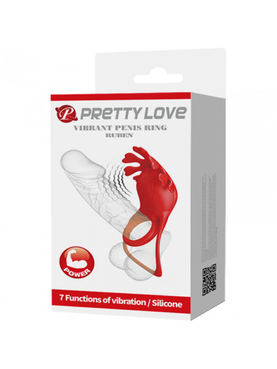 PRETTY LOVE - ANELLO VIBRATORE RUBEN 7 VIBRAZIONI IN SILICONE ROSSO