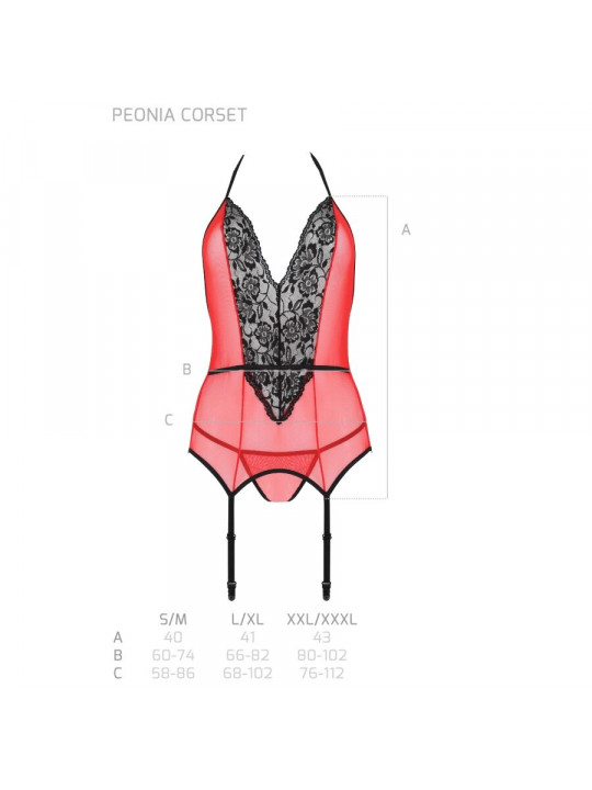 PASSION - CORSETTO PEONIA LINEA EROTICA ROSSO S/M