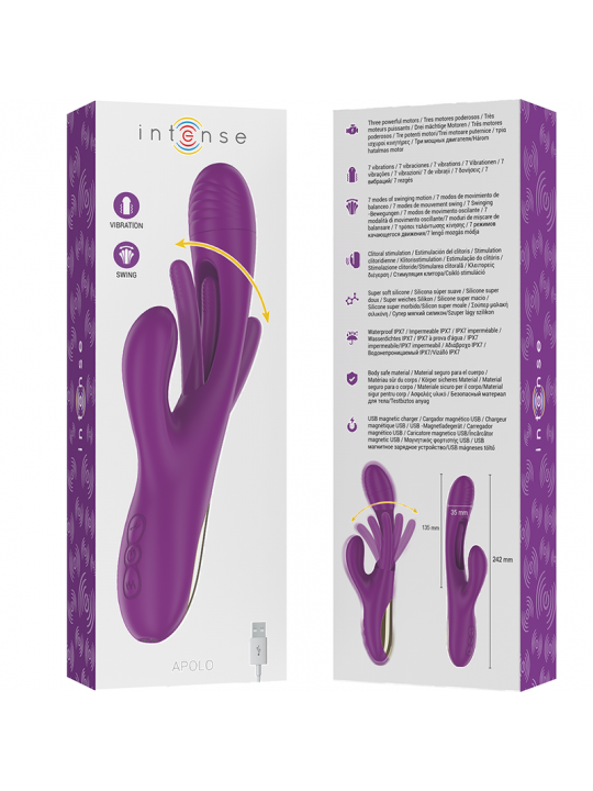 INTENSE - APOLO VIBRATORE MULTIFUNZIONE RICARICABILE 7 VIBRAZIONI CON LINGUA OSCILLANTE VIOLA