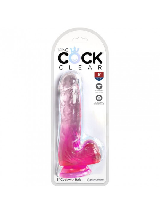 KING COCK - CLEAR PENE REALISTICO CON SFERE 13.5 CM ROSA