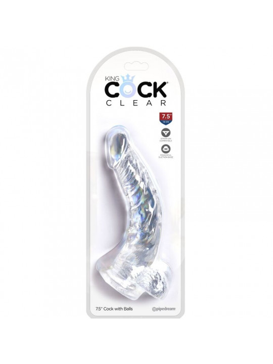 KING COCK - CLEAR PENE CURVO REALISTICO CON SFERE 16.5 CM TRASPARENTE