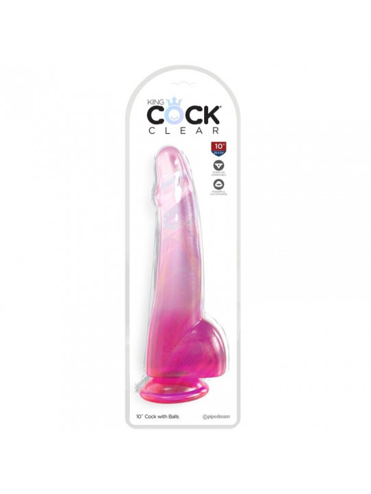 KING COCK - CLEAR DILDO CON TESTICOLI 19 CM ROSA