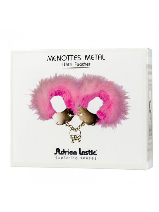 ADRIEN LASTIC - MANETTE IN METALLO CON PIUME ROSA