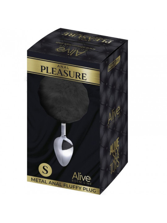 ALIVE - PLUG PIACERE ANALE METALLO LISCIO FLUFFY NERO TAGLIA S