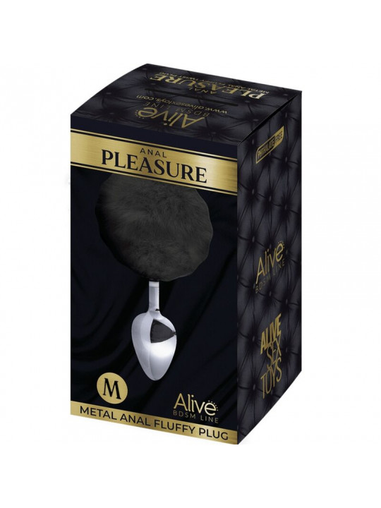 ALIVE - PLUG PIACERE ANALE METALLO LISCIO FLUFFY NERO TAGLIA M