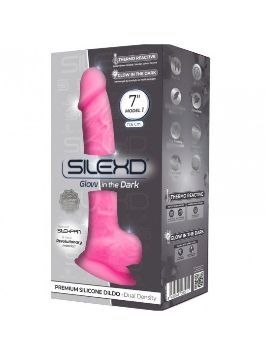 SILEXD - MODELLO 1 PENE REALISTICO IN SILICONE PREMIUM SILEXPAN ROSA FLUORESCENTE 17.5 CM