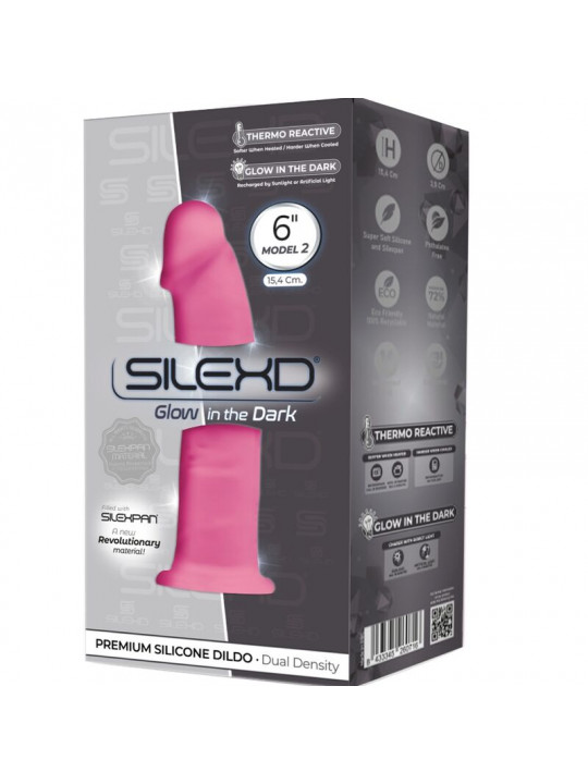 SILEXD - MODELLO 2 PENE REALISTICO PREMIUM SILEXPAN IN SILICONE ROSA FLUORESCENTE 15 CM