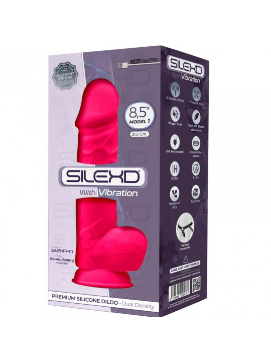 SILEXD - MODELLO 1 VIBRATORE PENE REALISTICO IN SILICONE PREMIUM SILEXPAN FUCSIA 21.5 CM