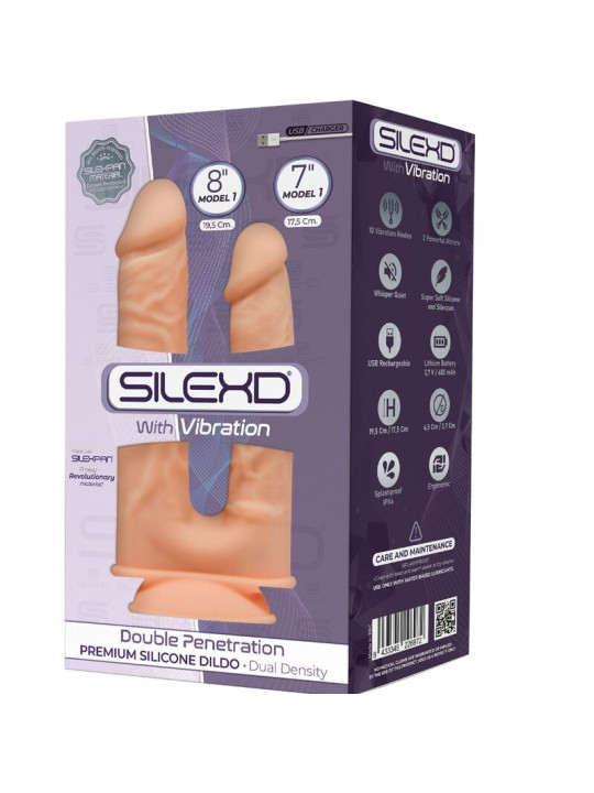 SILEXD - MODELLO 1 VIBRATORE PENE REALISTICO A DOPPIA PENETRAZIONE SILICONE PREMIUM SILEXPAN 17.5 / 19.5 CM