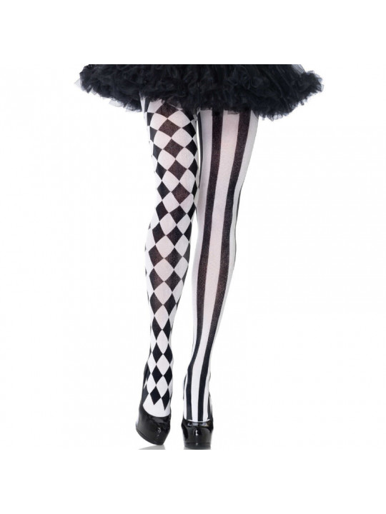 LEG AVENUE - COLLANT ARLECCHINO NERO/BIANCO