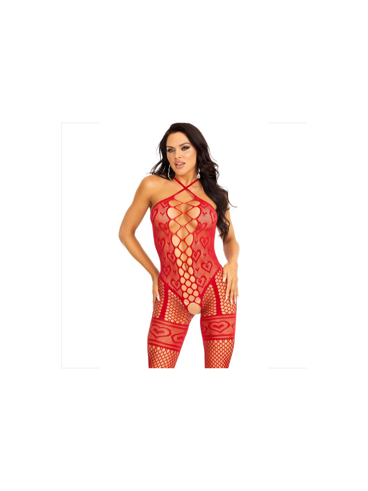 LEG AVENUE - BODYSTOCKING CAVEZZA COLLO ROSSO CUORI ROSSI