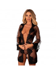 LIVCO CORSETTI FASHION - HERINA LC XG056 VESTAGLIA + SLIP NERO TAGLIA UNICA