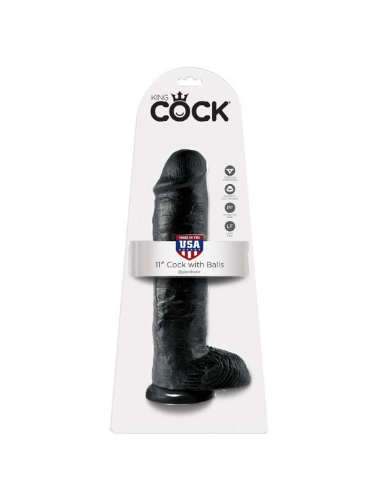 KING COCK - 11 DILDO NERO CON SFERE 28 CM