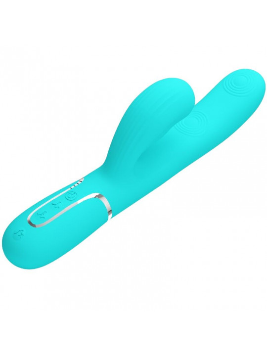 PRETTY LOVE - VIBRATORE MULTIFUNZIONE PERLITA 3 IN 1 G-SPOT VERDE ACQUA