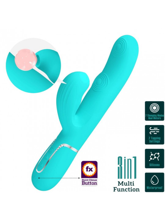 PRETTY LOVE - VIBRATORE MULTIFUNZIONE PERLITA 3 IN 1 G-SPOT VERDE ACQUA