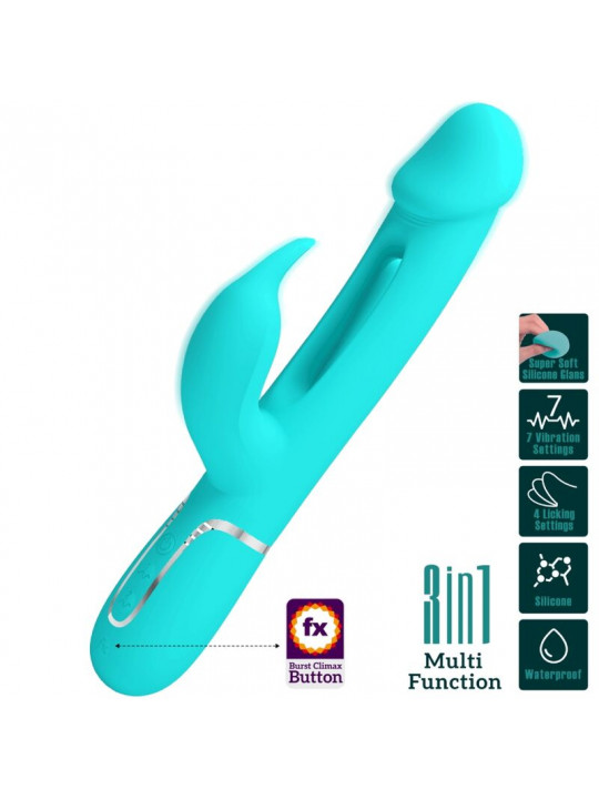 PRETTY LOVE - VIBRATORE DEJON RABBIT 3 IN 1 MULTIFUNZIONE VERDE ACQUA