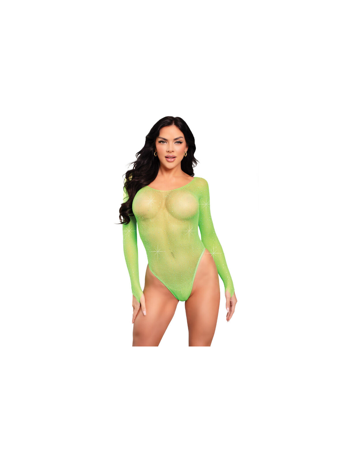 LEG AVENUE - BODY MANICA LUNGA CRISTALLIZZATO VERDE