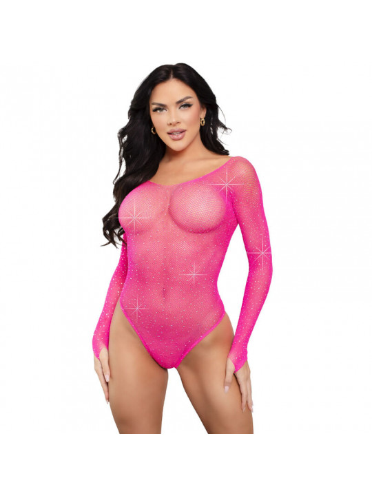 LEG AVENUE - BODY MANICA LUNGA CRISTALLIZZATO FUCSIA