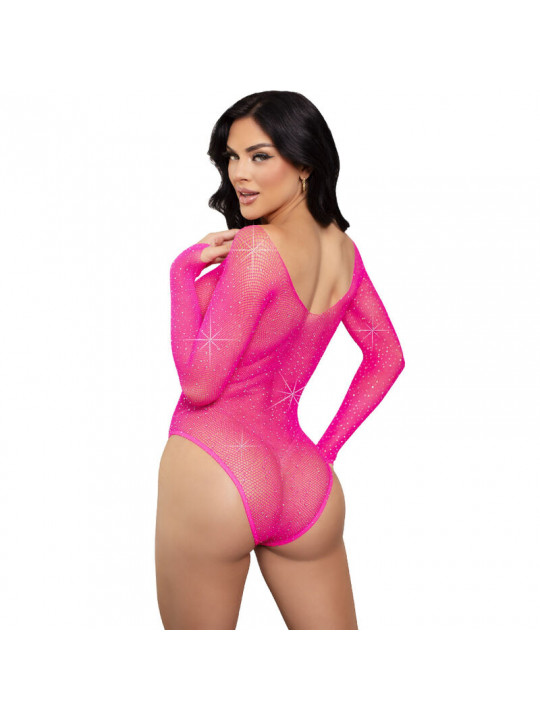 LEG AVENUE - BODY MANICA LUNGA CRISTALLIZZATO FUCSIA