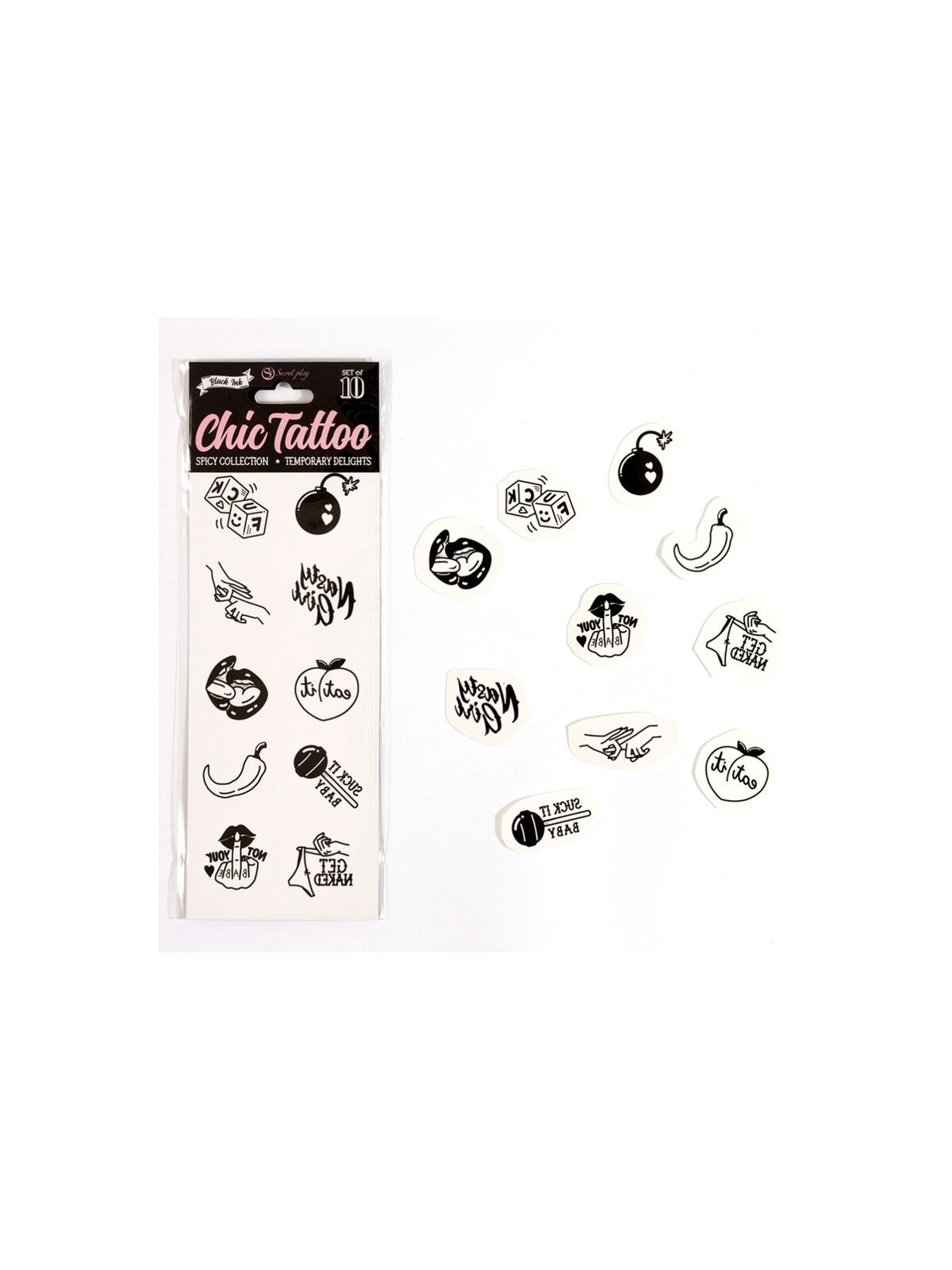 SECRET PLAY - SET DI 10 TATUAGGI TEMPORANEI DELLA COLLEZIONE SPICY