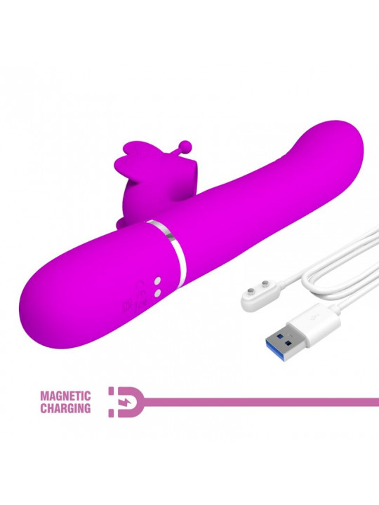 PRETTY LOVE - VIBRATORE MULTIFUNZIONE RABBIT 4 IN 1 FARFALLA FUCSIA