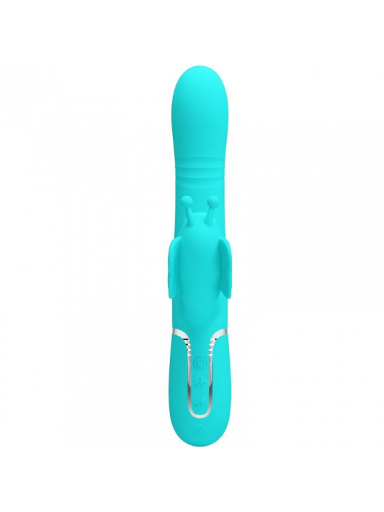 PRETTY LOVE - VIBRATORE MULTIFUNZIONE RABBIT 4 IN 1 FARFALLA VERDE ACQUA