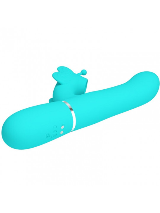 PRETTY LOVE - VIBRATORE MULTIFUNZIONE RABBIT 4 IN 1 FARFALLA VERDE ACQUA