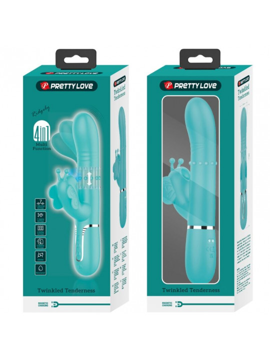 PRETTY LOVE - VIBRATORE MULTIFUNZIONE RABBIT 4 IN 1 FARFALLA VERDE ACQUA