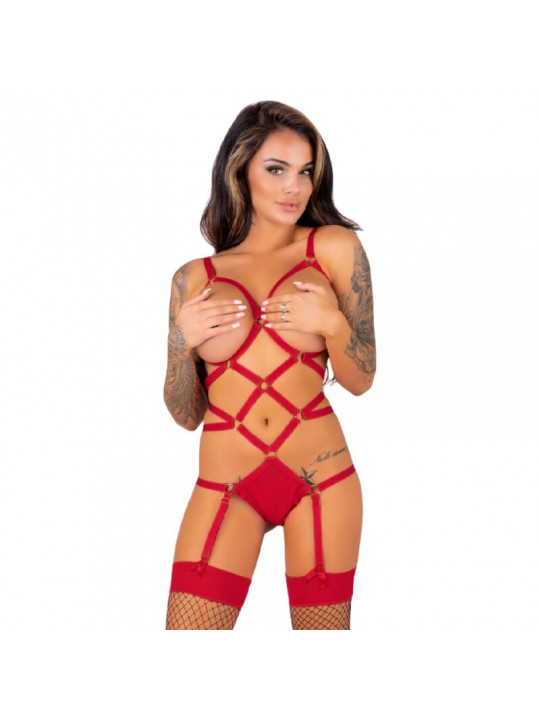 LIVCO CORSETTI FASHION - THIARA LC 20213 SET BODY + CALZE ROSSO L/XL