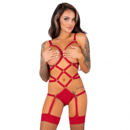 LIVCO CORSETTI FASHION - THIARA LC 20213 SET BODY + CALZE ROSSO L/XL