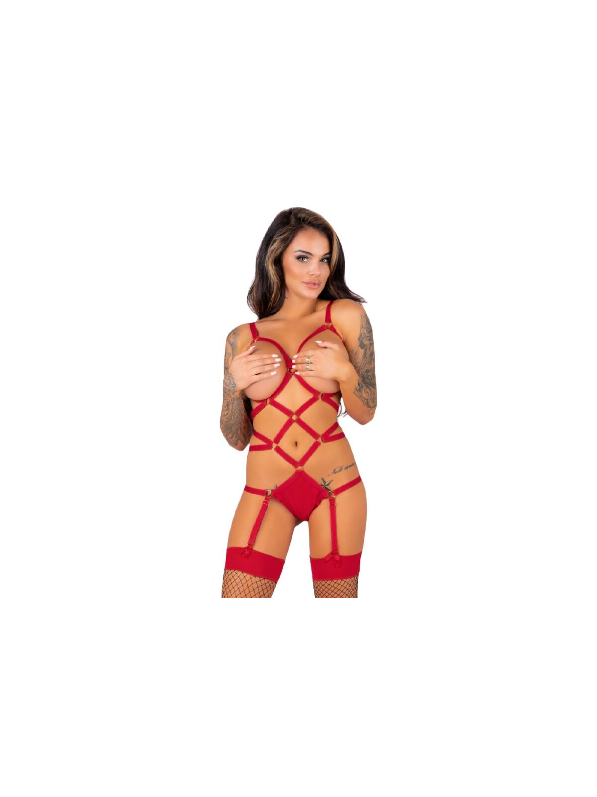 LIVCO CORSETTI FASHION - THIARA LC 20213 SET BODY + CALZE ROSSO L/XL