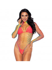 LEG AVENUE - BODY IN RETE MULTICOLORE MANICA LUNGA