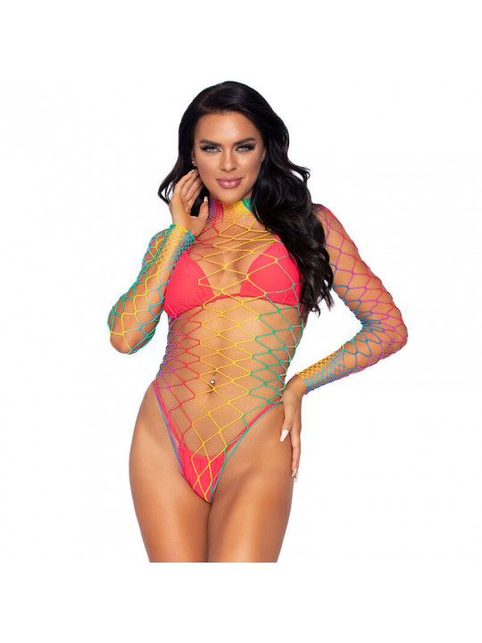 LEG AVENUE - BODY IN RETE MULTICOLORE MANICA LUNGA