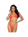 LEG AVENUE - BODY IN RETE MULTICOLORE MANICA LUNGA