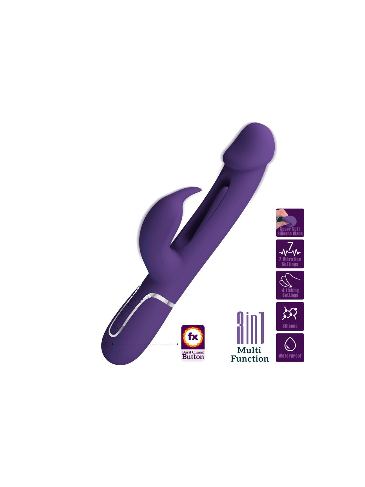 PRETTY LOVE - VIBRATORE MULTIFUNZIONE KAMPAS RABBIT 3 IN 1 CON LINGUA VIOLA