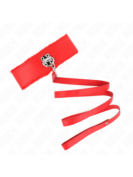 KINK - COLLANA CON GUINZAGLIO 116 CM CON BORCHIE IN ARGENTO MODELLO 4 ROSSO REGOLABILE 40-48 CM X 6 CM