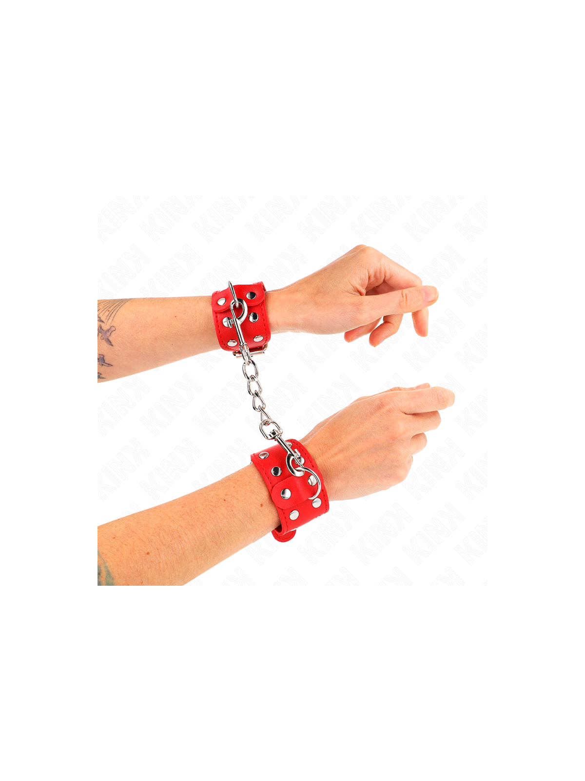 KINK - BRACCIALI CON DOPPIA LINEA DI BORCHIE REGOLABILI ROSSO