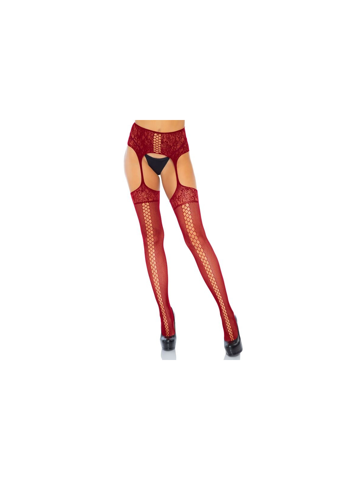 LEG AVENUE - CALZE IN PIZZO BORDEAUX CON GIARRETTIERA TAGLIA UNICA