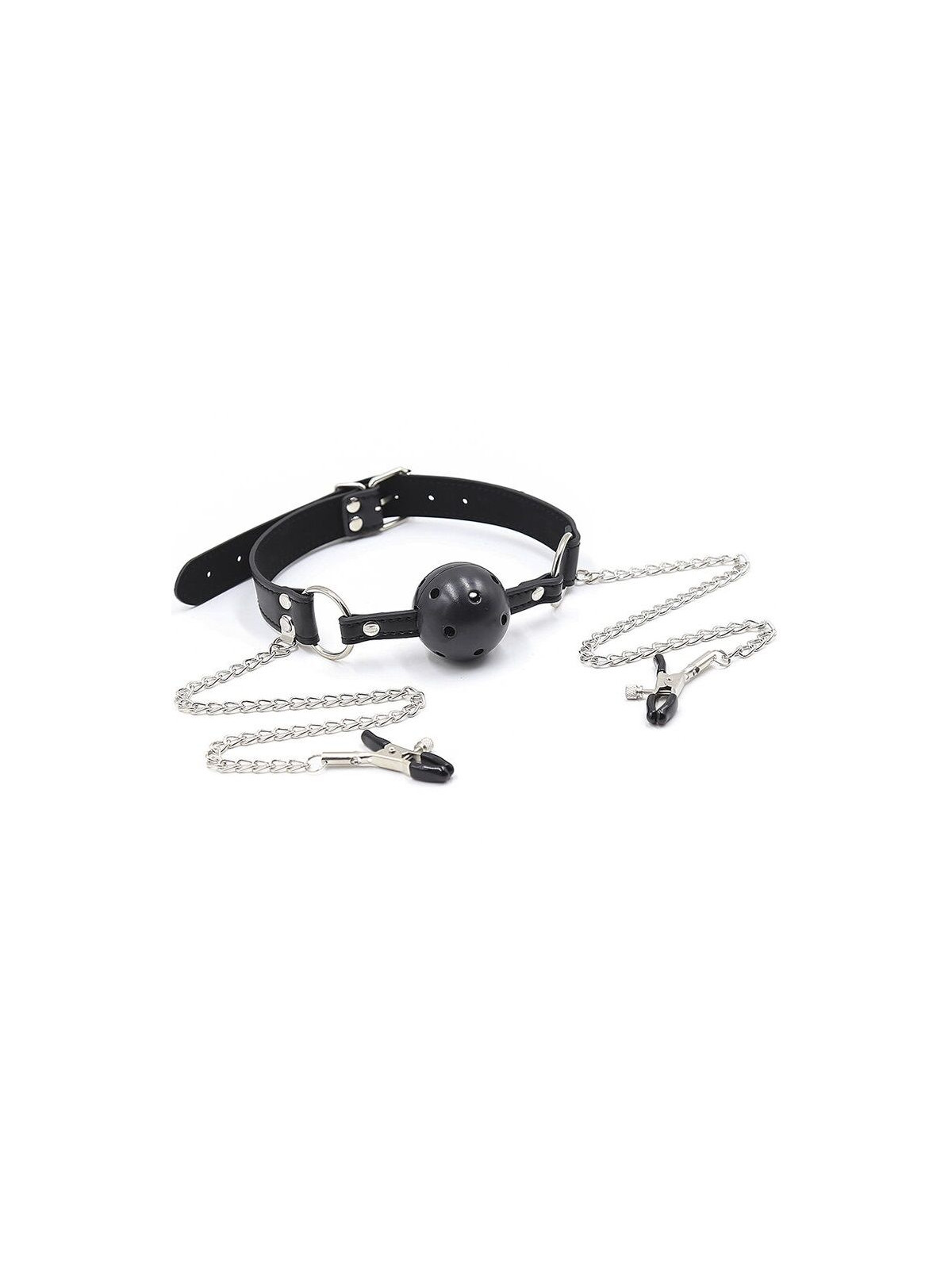 OHMAMA FETISH - BALL GAG CON VENTOLE E MORSETTI PER CAPEZZOLI