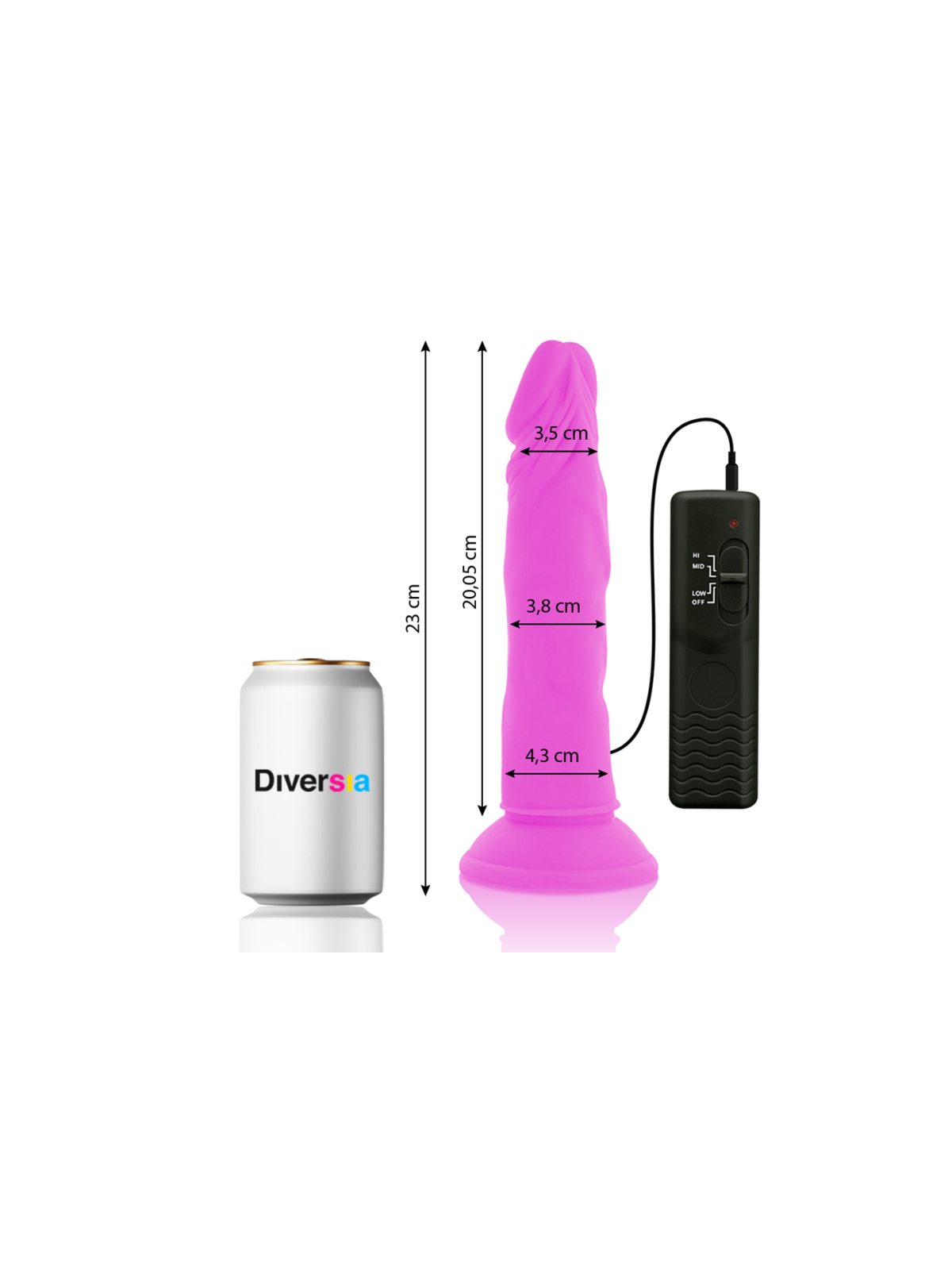 DIVERSIA - DILDO VIBRANTE FLESSIBILE VIOLA 23 CM -O- 4.3 CM