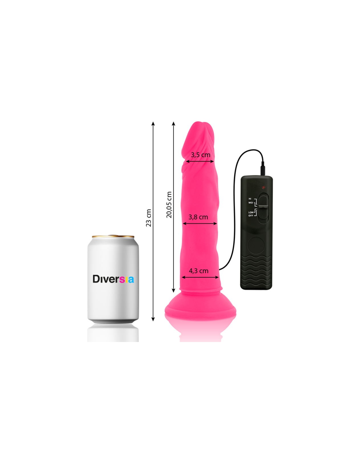 DIVERSIA - DILDO FLESSIBILE CON VIBRAZIONE ROSA 23 CM -O- 4.3 CM