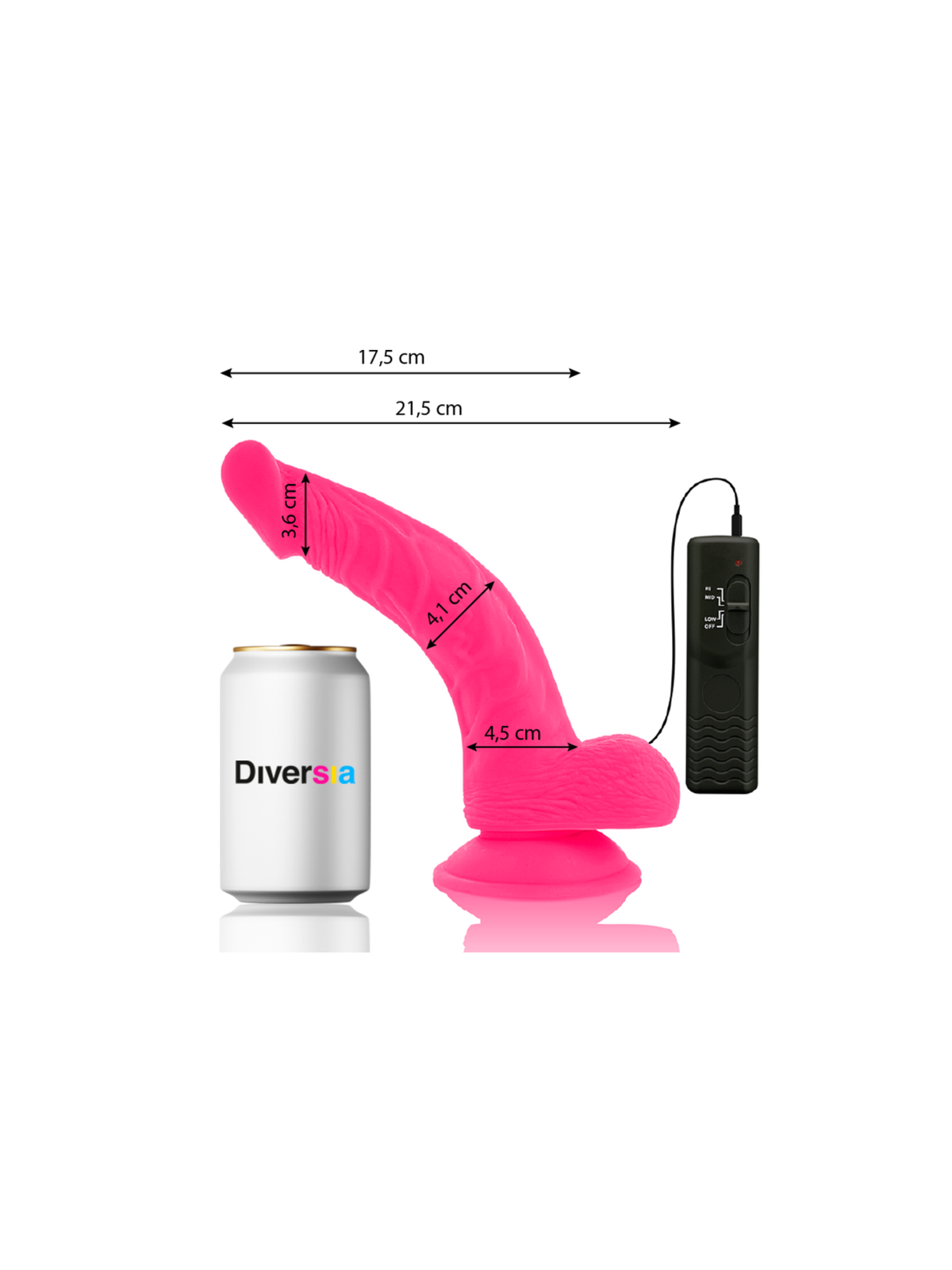 DIVERSIA - DILDO VIBRANTE FLESSIBILE ROSA 21.5 CM -O- 4.5 CM