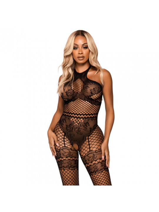 LEG AVENUE - BODYSTOCKING CON CAVEZZA IN RETE TAGLIA UNICA - NERO