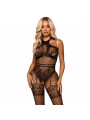 LEG AVENUE - BODYSTOCKING CON CAVEZZA IN RETE TAGLIA UNICA - NERO