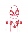 LEG AVENUE - SET QUATTRO PEZZI REGGISENO, G-STRING, REGGISTREE E POLSINI TAGLIA UNICA - ROSSO