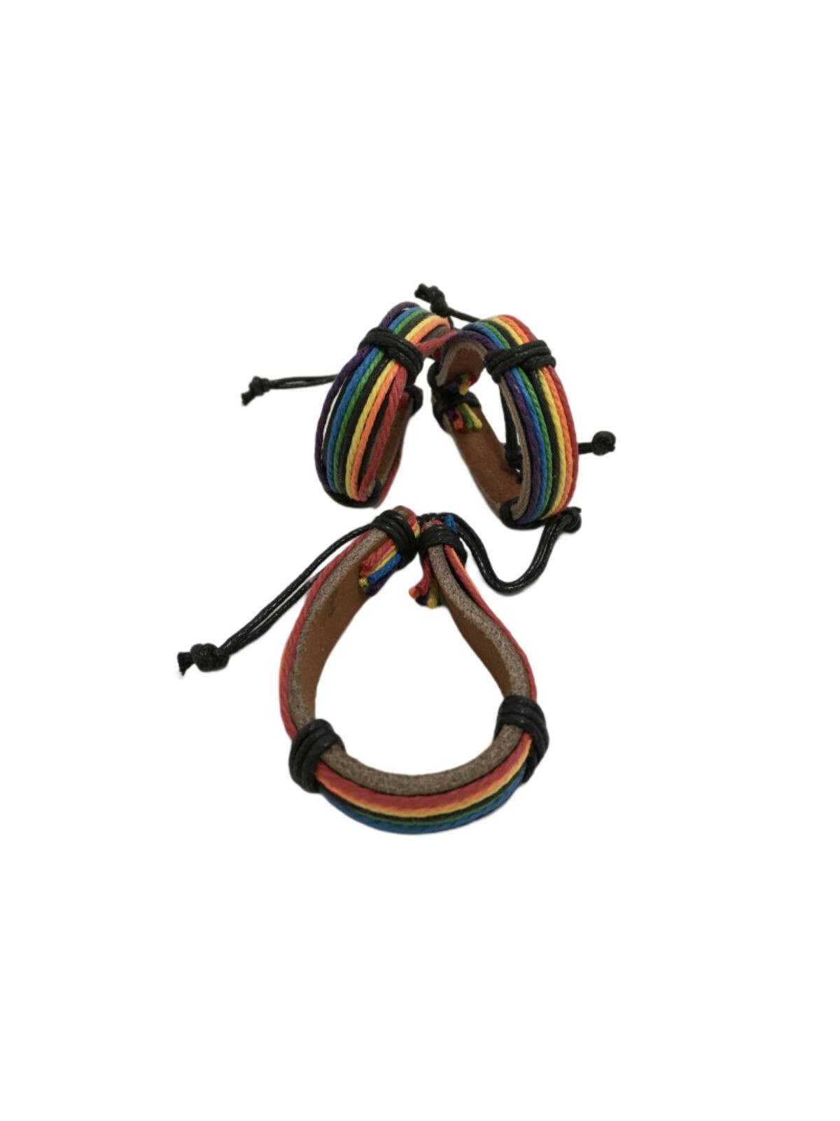 PRIDE - BRACCIALE IN PELLE MARRONE CON BANDIERA LGBT