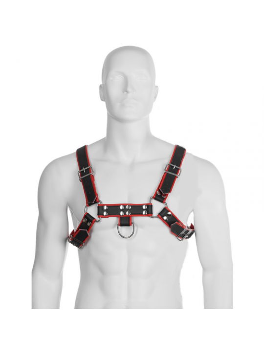 LEATHER BODY - BODY CATENA IN PELLE IMBRACATURA III NERO / ROSSO