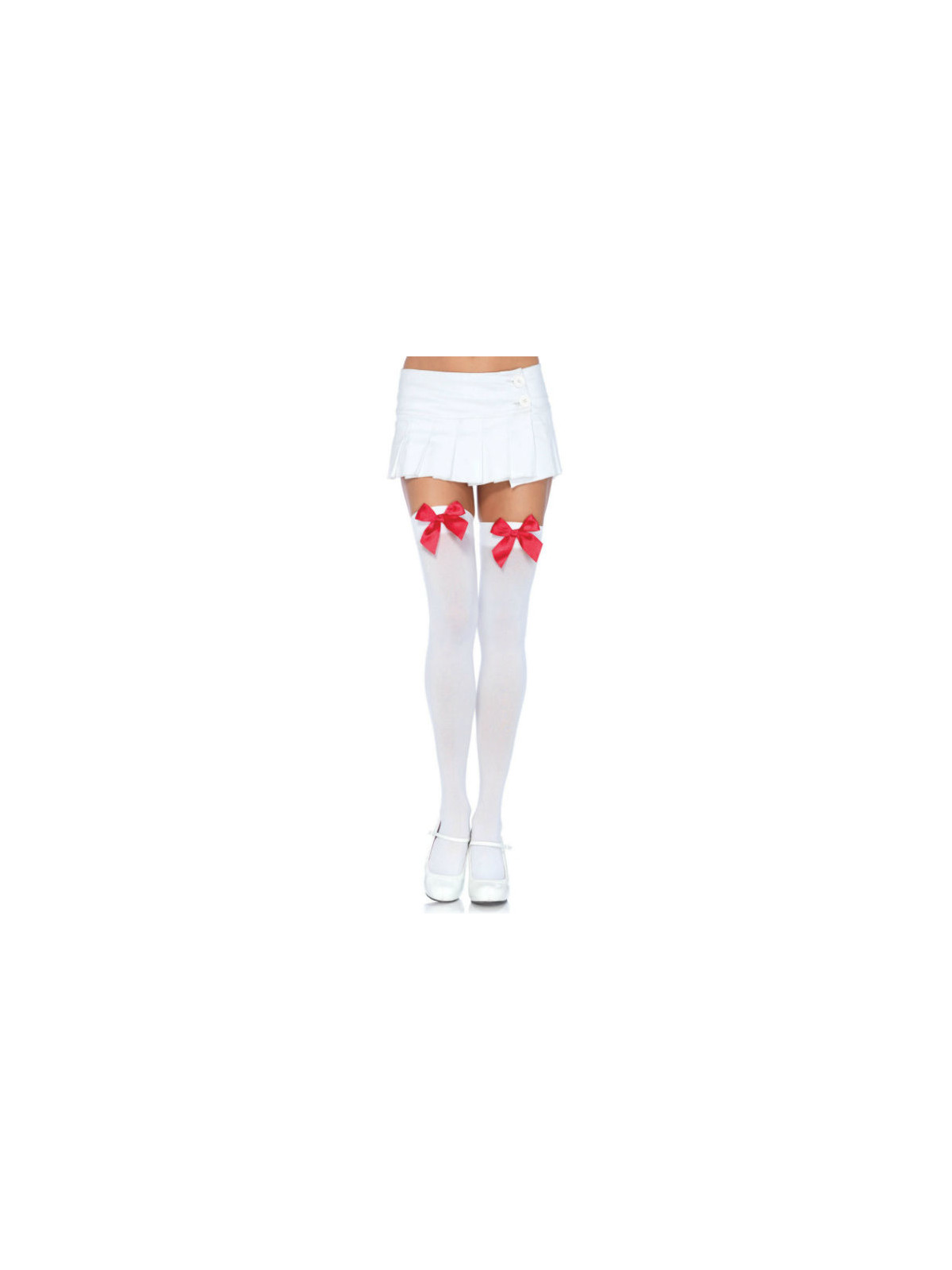 LEG AVENUE - CALZAMAGLIA IN NYLON CON FIOCCO BIANCO/ROSSO