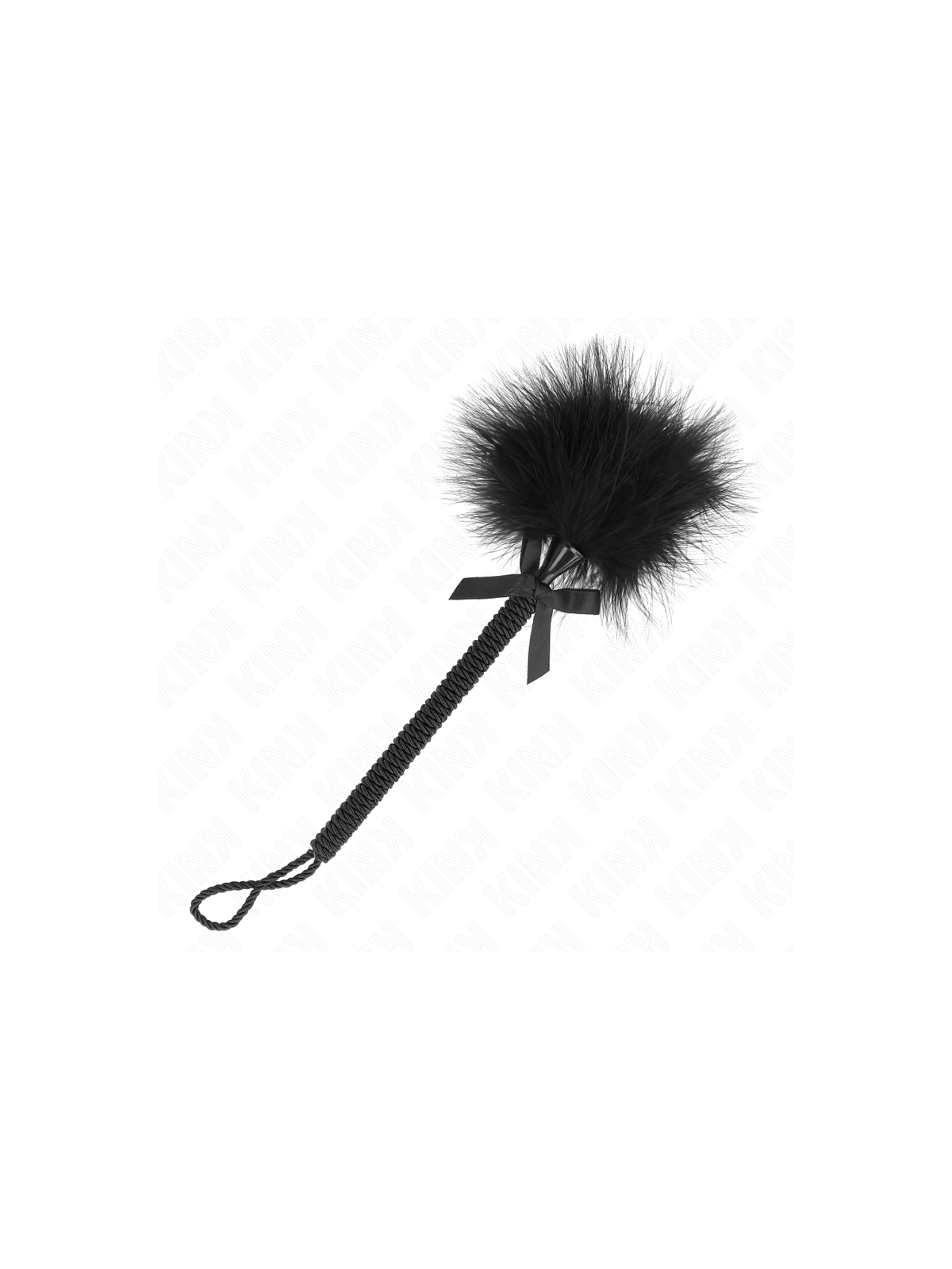 KINK - BACCHETTA IN CORDA DI NYLON CON PIUME TICKLE E FIOCCO NERO 25 CM